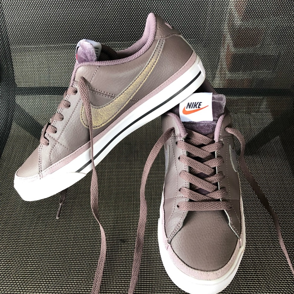 Eggplant purple with gold low nike sneakers